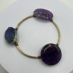 Purple Agate Gold Wire Wrapped Bangle Bracelet Boho Statement
